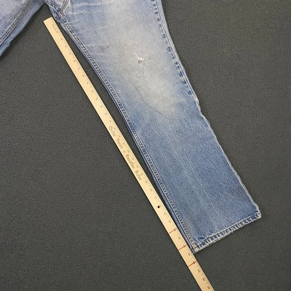 VTG 90s Levis 517 Jeans FITS 36x31 Orang Tab Bootcut Light Wash Blue Distressed